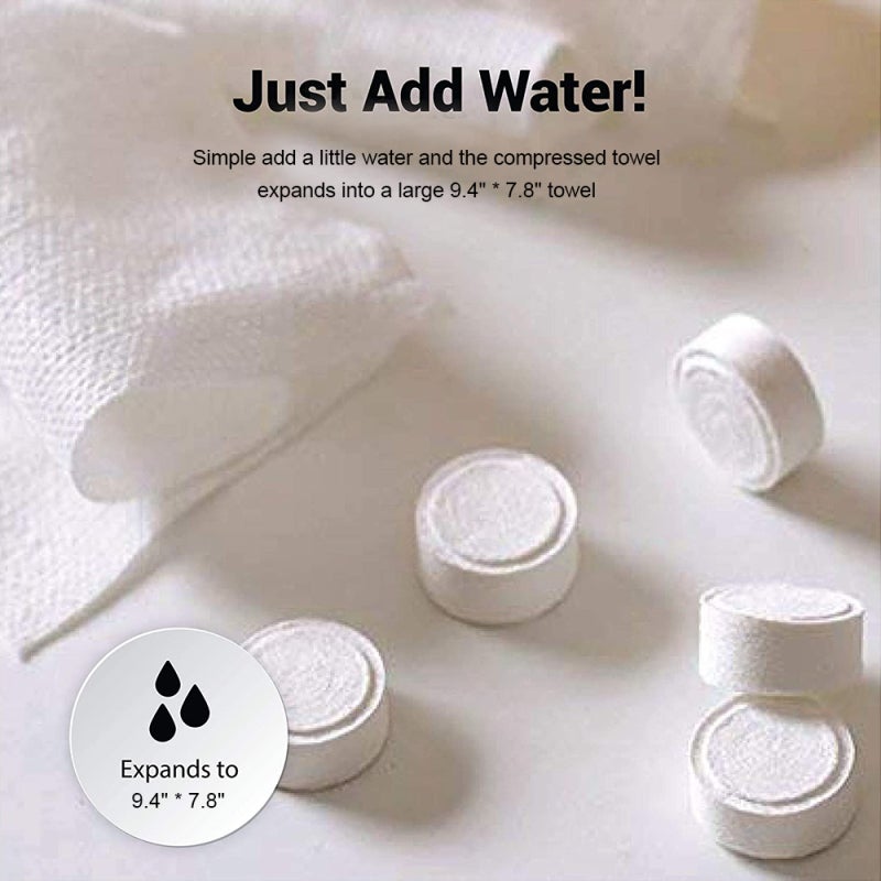 Compressed Towels 100 Pcs Cotton Material - Pocket-Sized Expandable 9.4" * 7.8" Biodegradable Towels for Travel Business Trip Baby Adult - Image 2