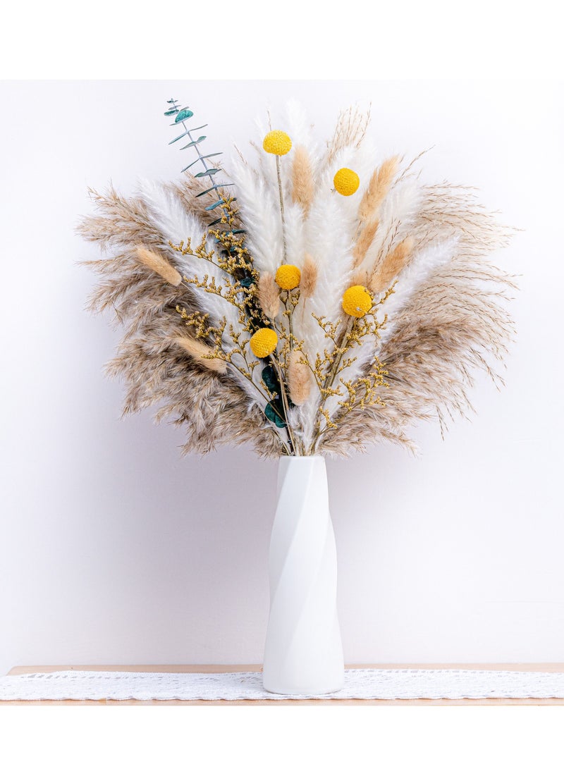 Mericka - 42 pcs Dried Pampas Grass with White vase , Boho Home Decor Bouquet, Phragmites Dried Flowers, Bouquet for Wedding Floral Arrangements Home Decorations - Image 1
