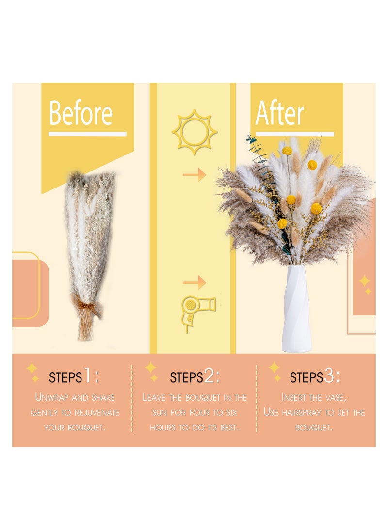Mericka - 42 pcs Dried Pampas Grass with White vase , Boho Home Decor Bouquet, Phragmites Dried Flowers, Bouquet for Wedding Floral Arrangements Home Decorations - Image 5