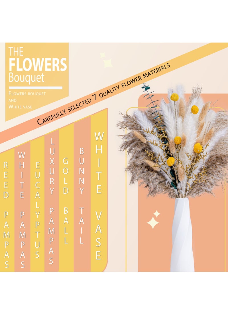 Mericka - 42 pcs Dried Pampas Grass with White vase , Boho Home Decor Bouquet, Phragmites Dried Flowers, Bouquet for Wedding Floral Arrangements Home Decorations - Image 3