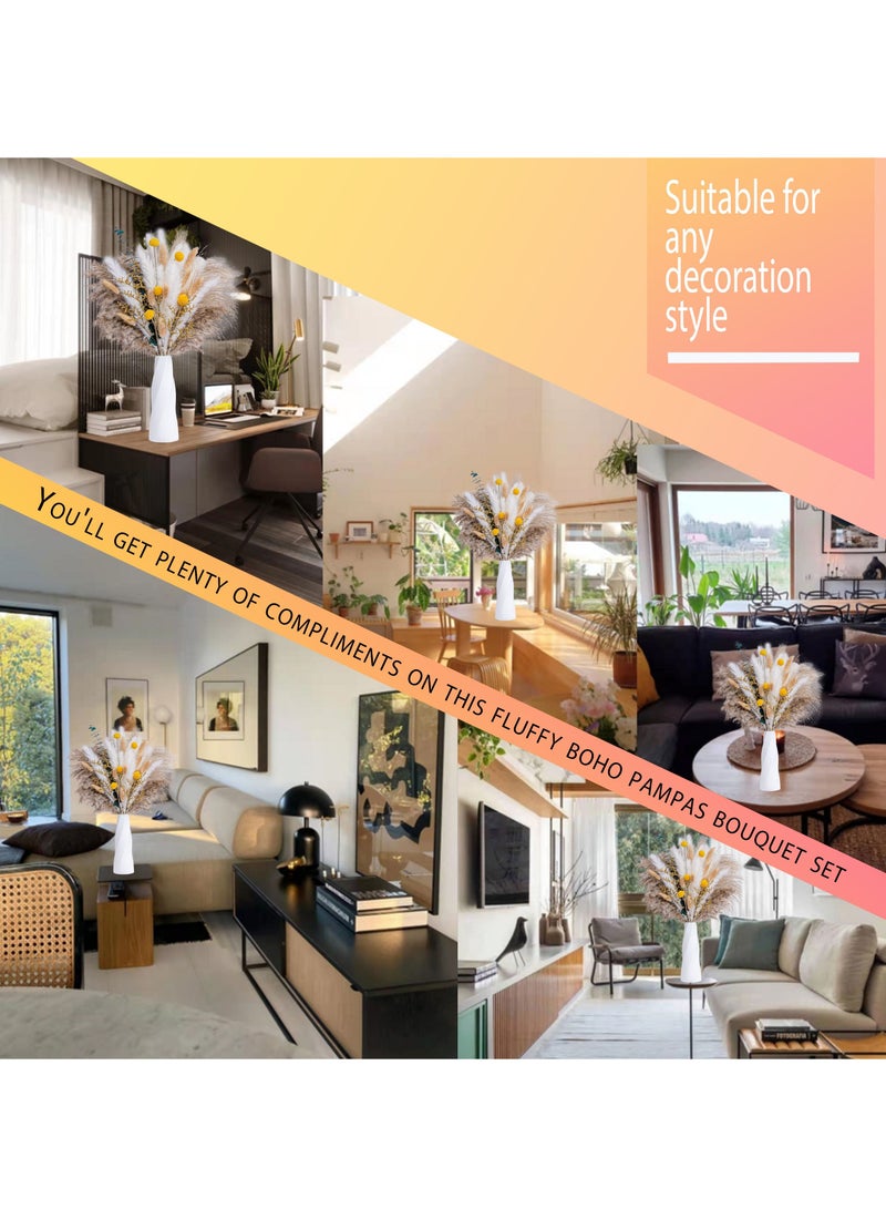 Mericka - 42 pcs Dried Pampas Grass with White vase , Boho Home Decor Bouquet, Phragmites Dried Flowers, Bouquet for Wedding Floral Arrangements Home Decorations - Image 4