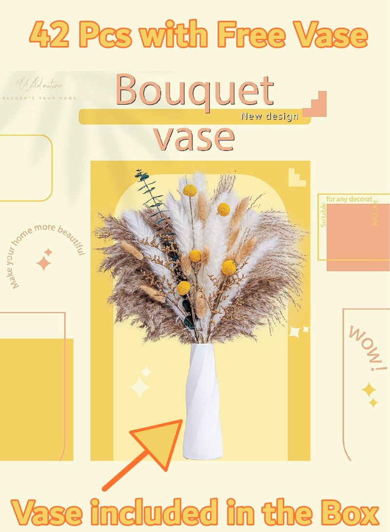 Mericka - 42 pcs Dried Pampas Grass with White vase , Boho Home Decor Bouquet, Phragmites Dried Flowers, Bouquet for Wedding Floral Arrangements Home Decorations - Image 2