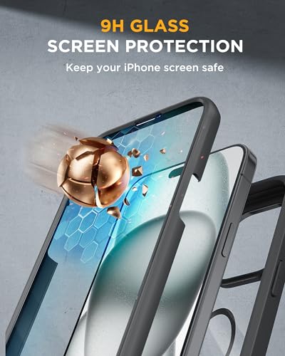 Miracase Glass Series for iPhone 15 Case [Compatible with MagSafe] Full-Body Magnetic Bumper Case with Built-in 9H Tempered Glass Anti-Fingerprint Screen Protector + Camera Lens Protector, Black - Image 5