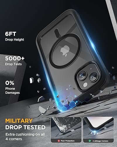 Miracase Glass Series for iPhone 15 Case [Compatible with MagSafe] Full-Body Magnetic Bumper Case with Built-in 9H Tempered Glass Anti-Fingerprint Screen Protector + Camera Lens Protector, Black - Image 4