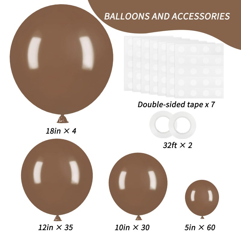 RUBFAC 129pcs Brown Balloons Different Sizes 18 12 10 5 Inches for Garland Arch Kit, Premium Boho Coffee Brown Latex Balloon for Birthday Party Graduation Wedding Anniversary Baby Shower Decoration - Image 2