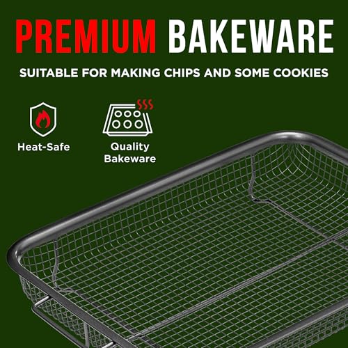 Bakken- Swiss Bakken-Swiss Air Fryer Tray, 2 in 1 Nonstick Crisper Air Fry Basket w/Elevated Mesh Great for Oven, Dishwasher Safe – Ceramic Coating PTFE/PFOA/PFOS FREE Extra-large (9.5"x13", Gray) - Image 4
