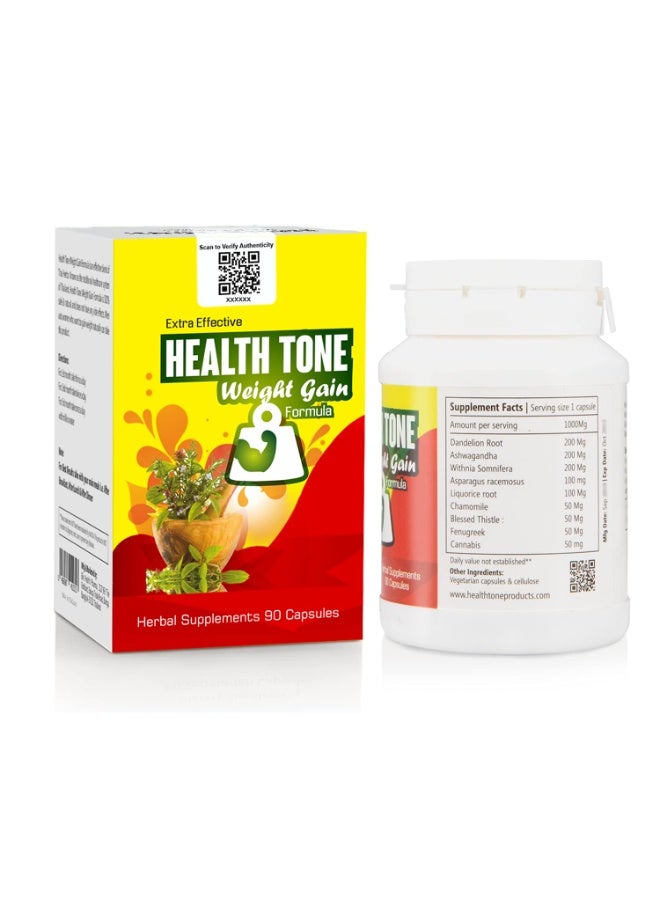 Health Tone Weight Gain Capsules | Extra Effective Herbal Formula | 100% Natural | 90 Capsules - Image 1