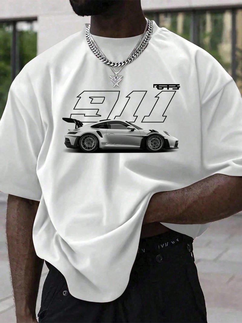 SXV STYLE SXV '911 Car’ Printed Cool Aesthetic Oversized Baggy Cotton T-Shirt for Men (in, Alpha, 2XL, Regular, White) - Image 5