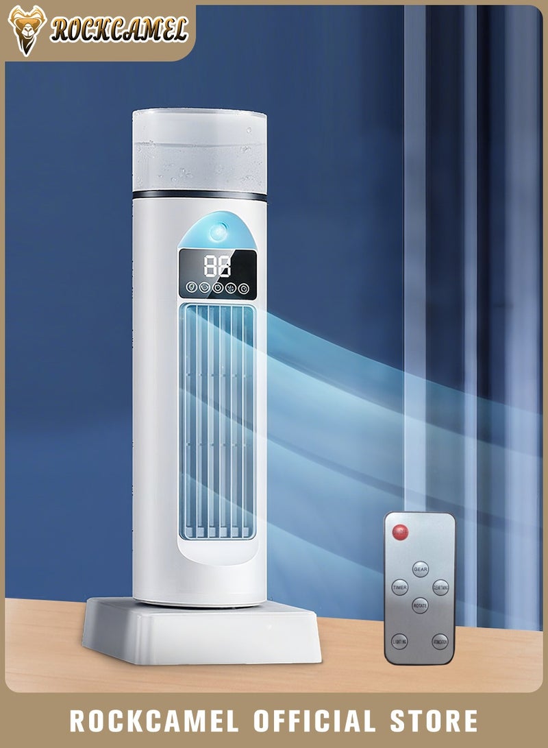 ROCKCAMEL مروحة عمودية (برجية) برذاذ - 6 سرعات - تحكم عن بعد - بدون شفرات - تبريد هادئ - مع وظيفة الترطيب - للمنزل والمكتب والطاولة (أبيض) - Image 1