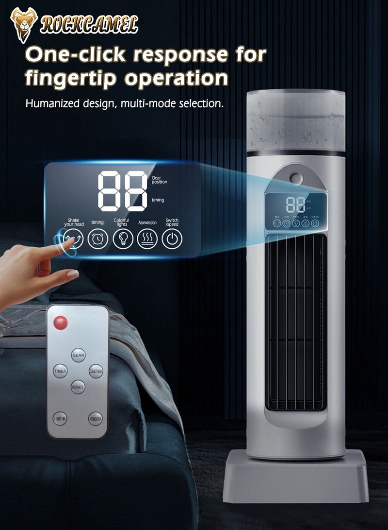 ROCKCAMEL مروحة عمودية (برجية) برذاذ - 6 سرعات - تحكم عن بعد - بدون شفرات - تبريد هادئ - مع وظيفة الترطيب - للمنزل والمكتب والطاولة (أبيض) - Image 4