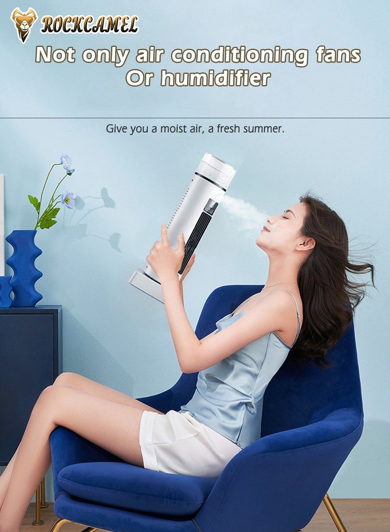 ROCKCAMEL مروحة عمودية (برجية) برذاذ - 6 سرعات - تحكم عن بعد - بدون شفرات - تبريد هادئ - مع وظيفة الترطيب - للمنزل والمكتب والطاولة (أبيض) - Image 5