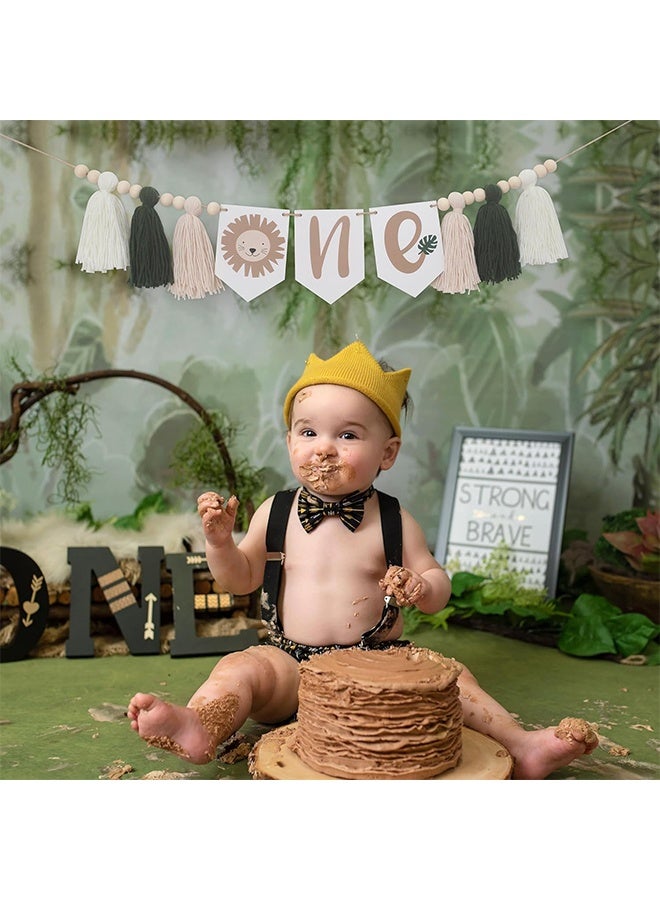 Lemon Jungle Safari High Chair Banners, Wild One Birthday Wood Tassels Banner, Lion King First Birthday Banner - Image 2