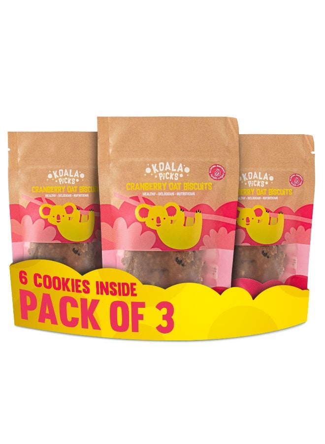 Koala Picks 6pcs Cranberry Oat Cookies – Healthy Snack for Kids & Adults – No Preservatives – Made with Oats, Date Powder & Cinnamon – Pack 3 Packs of 2 Cookies each – Nutritious Biscuits for Lunchbox - Image 1
