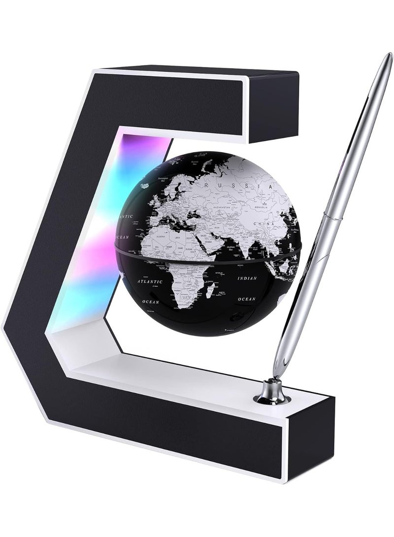 NANAO Floating Globe with LED Lights Magnetic Levitation Floating Globe with Pen, Portable to Write On Office Desk, World Map for Desk Decoration, Black - Image 1