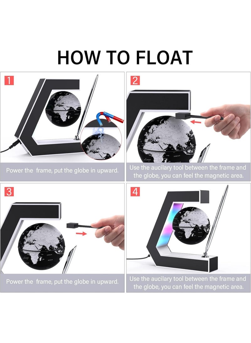 NANAO Floating Globe with LED Lights Magnetic Levitation Floating Globe with Pen, Portable to Write On Office Desk, World Map for Desk Decoration, Black - Image 2