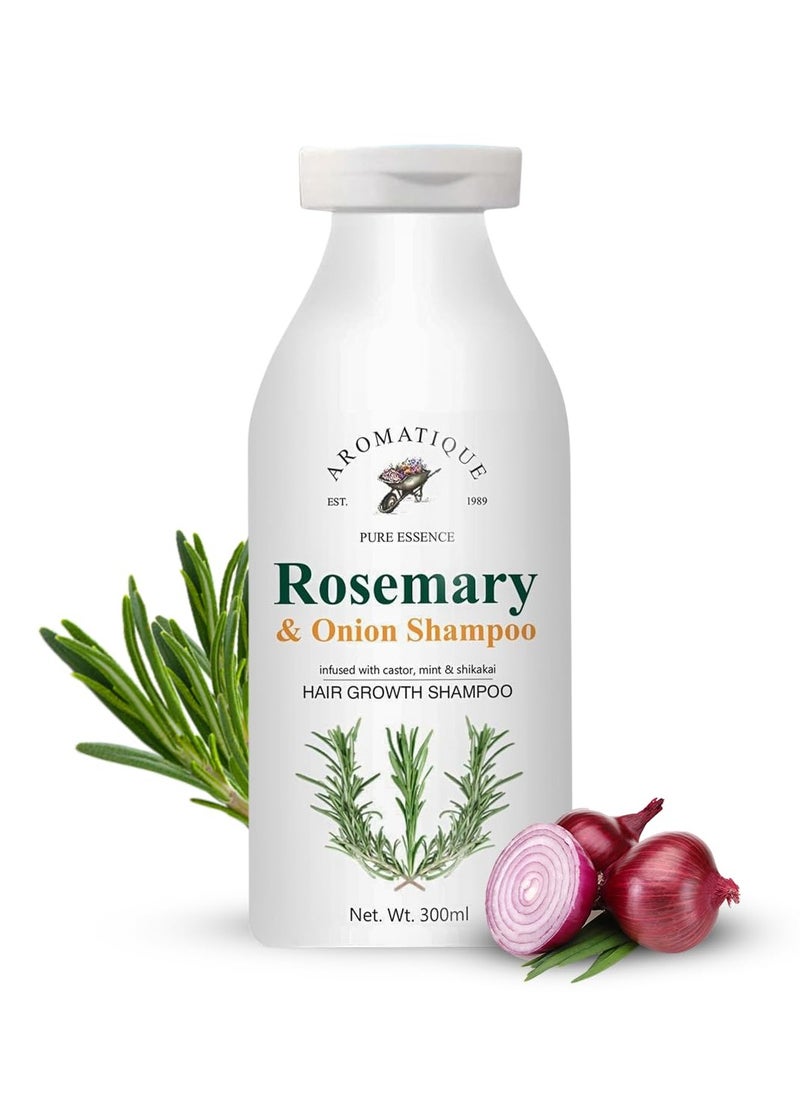 AROMATIQUE Rosemary Shampoo - 300 ml Rosemary Shampoo for Hair Growth Enriched with Onion, Castor Oil & Shikakai Extract - Rosemary Shampoo for Hair Fall & Dandruff Control  - Image 1