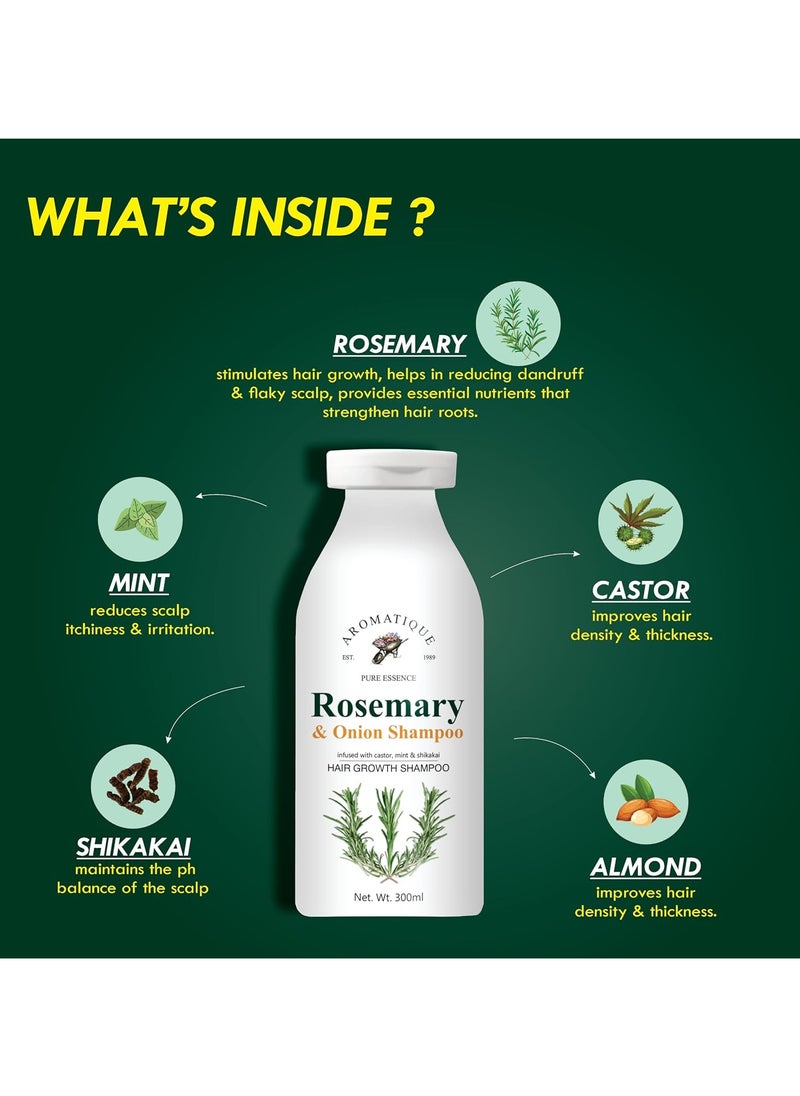 AROMATIQUE Rosemary Shampoo - 300 ml Rosemary Shampoo for Hair Growth Enriched with Onion, Castor Oil & Shikakai Extract - Rosemary Shampoo for Hair Fall & Dandruff Control  - Image 2