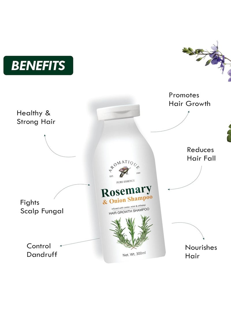 AROMATIQUE Rosemary Shampoo - 300 ml Rosemary Shampoo for Hair Growth Enriched with Onion, Castor Oil & Shikakai Extract - Rosemary Shampoo for Hair Fall & Dandruff Control  - Image 3