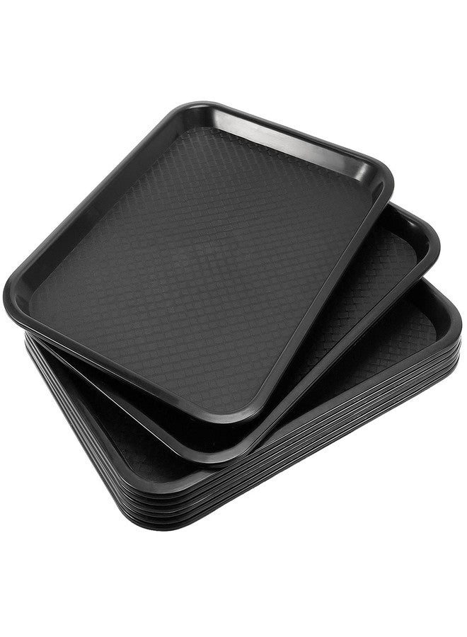 JOIKIT 8 Pack 12 x 16 Inch Fast Food Trays, Plastic Fast Food Serving Trays Rectangular Cafeteria Tray Textured Food Serving Trays for Commercial, Home Use, Black - Image 1