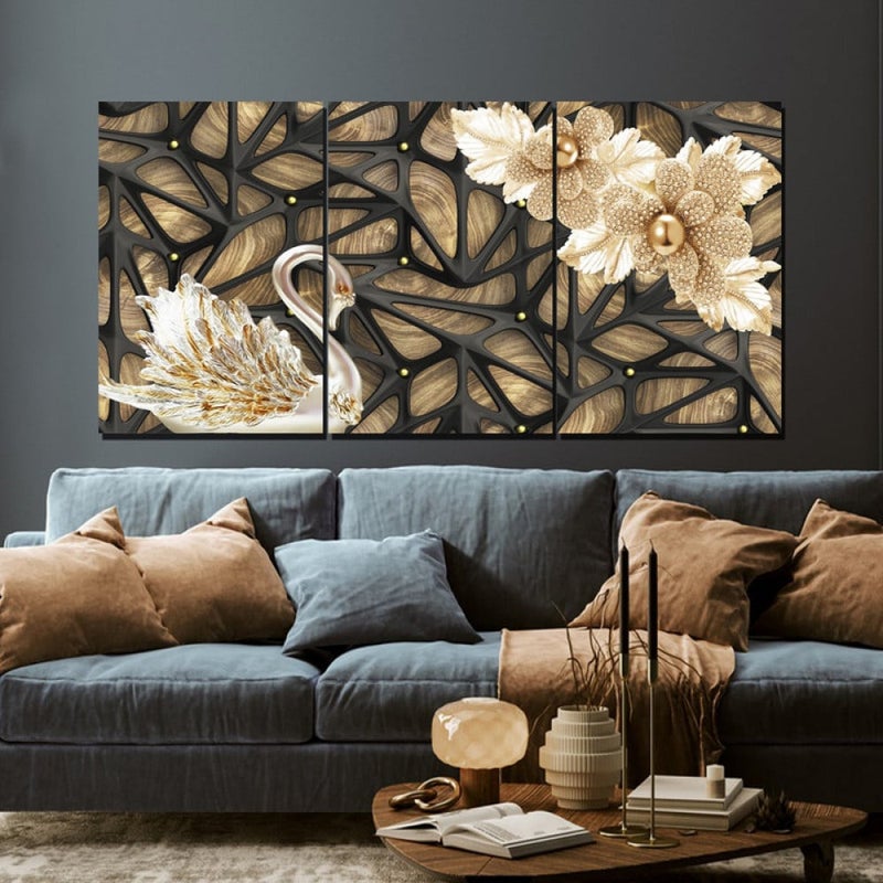 ماركتنا ثلاث لوحات قماشية فخمة بتصميم مودرن مع برواز مجوف مقاس (150×70) ثلاث قطع - Image 1