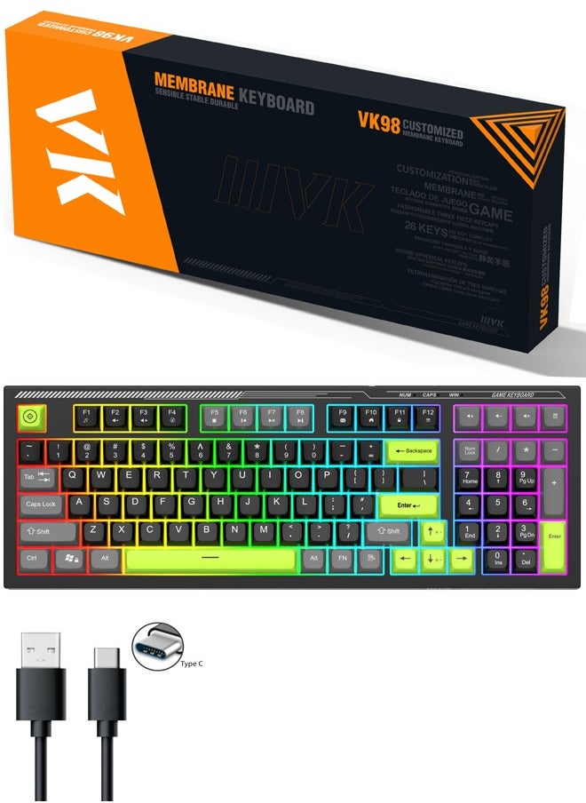 ARNOTEC - VK98 wired keyboard RGB rainbow backlight 98-key gaming keyboard 3 color custom keyboard office silent keyboard - Image 1