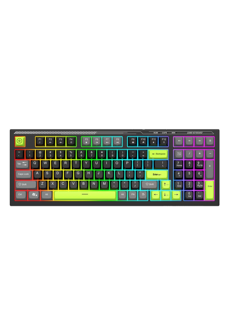 ARNOTEC - VK98 wired keyboard RGB rainbow backlight 98-key gaming keyboard 3 color custom keyboard office silent keyboard - Image 1
