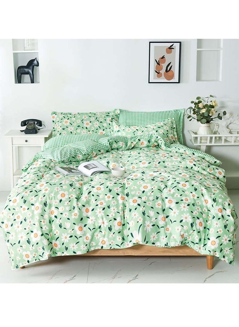 Sharpdo 4 Pieces Bed Sheet Set Luxury Cotton Microfiber Soft Quilt Set with 1 Comforter/Quilt Cover, 1 Flat Sheet and 2 Pillowcases Single 2m(200*230cm) Bed  - Image 1