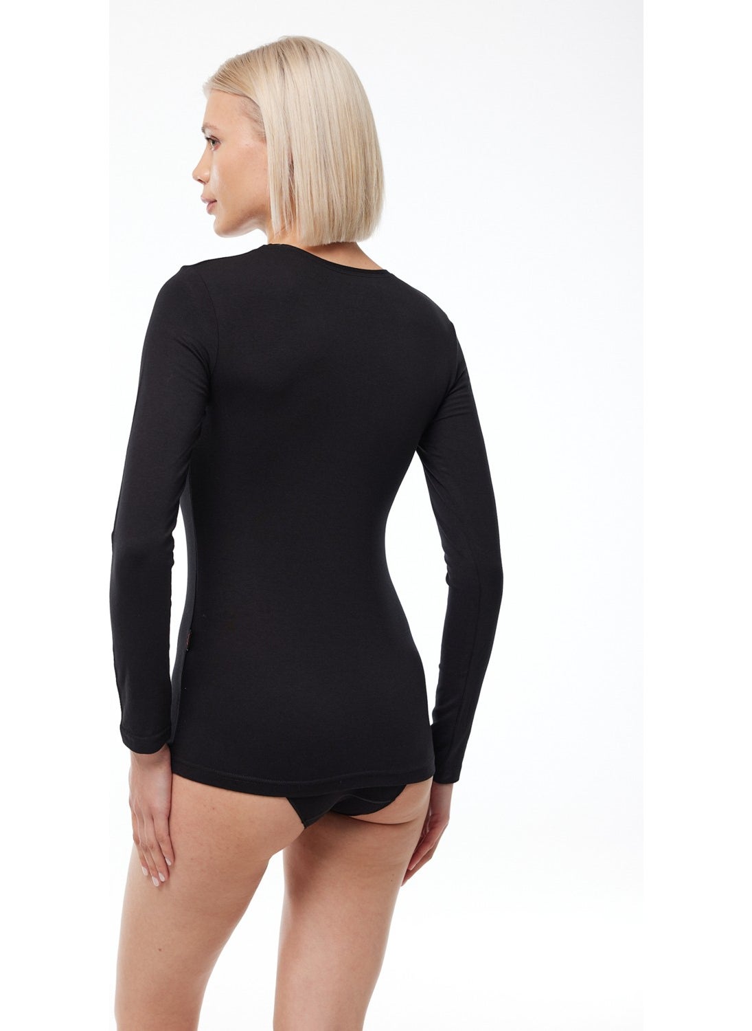 Malabadi - Women's Black V Neck Long Sleeve Modal Bodysuit 181 - Image 1