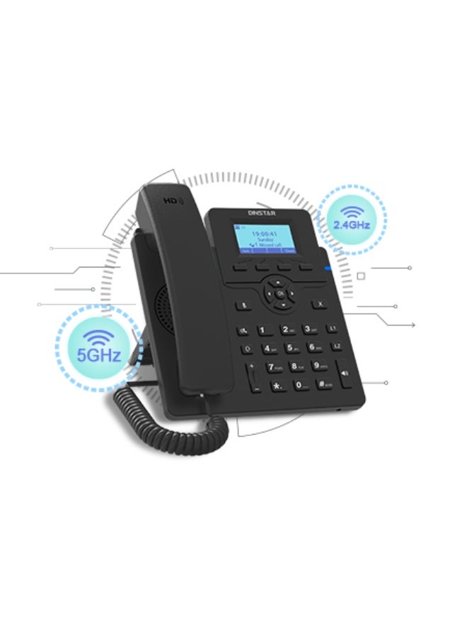 Dinstar C60U-W Wireless Wi-Fi IP Phone – Dual-Band 2.4G/5G, 2 SIP Accounts, HD Voice, 5-Way Conferencing VoIP Desk Phone - Image 3