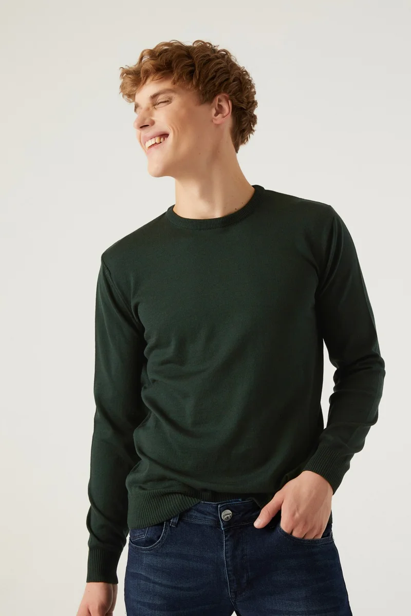 دي أس دامات Regular Fit Khaki Cotton Blend Knitwear Sweater 5HF06ORT12004