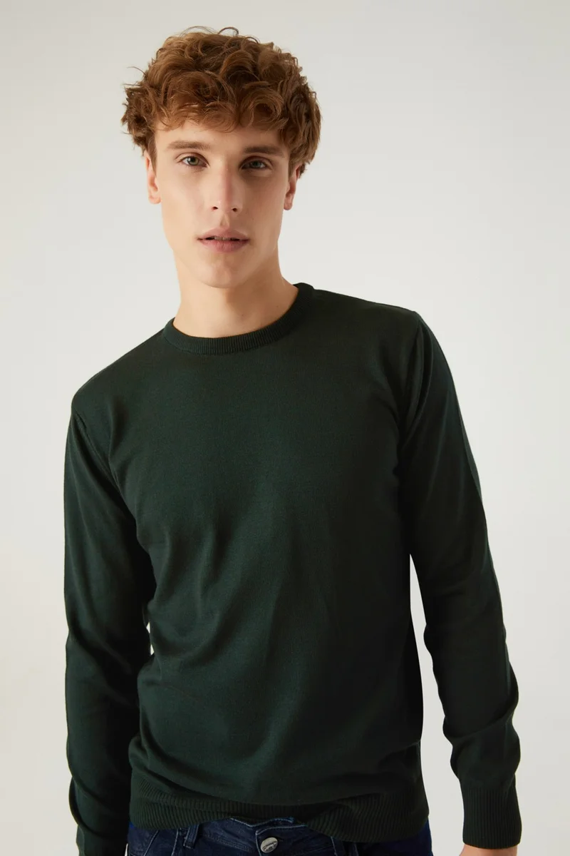دي أس دامات Regular Fit Khaki Cotton Blend Knitwear Sweater 5HF06ORT12004