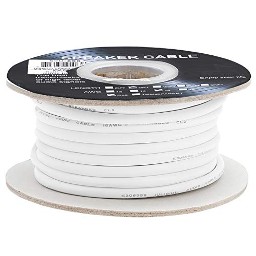 Cmple 50FT 16AWG Speaker Wire Cable with 2 Conductor Speaker Cable (CCA) Copper Clad Aluminum CL2 Rated In-Wall Speaker Wire for Home Theater & Car Audio - 50 Feet, White - Image 3