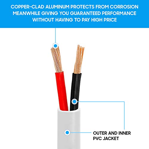 Cmple 50FT 16AWG Speaker Wire Cable with 2 Conductor Speaker Cable (CCA) Copper Clad Aluminum CL2 Rated In-Wall Speaker Wire for Home Theater & Car Audio - 50 Feet, White - Image 5