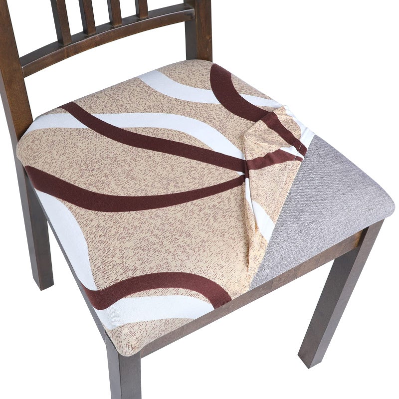 SearchI Seat Covers for Dining Room Chairs Stretch Printed Chair Seat Covers Set of 4 Removable Washable Upholstered Chair Seat Protector Cushion Slipcovers for Kitchen OfficeBeige