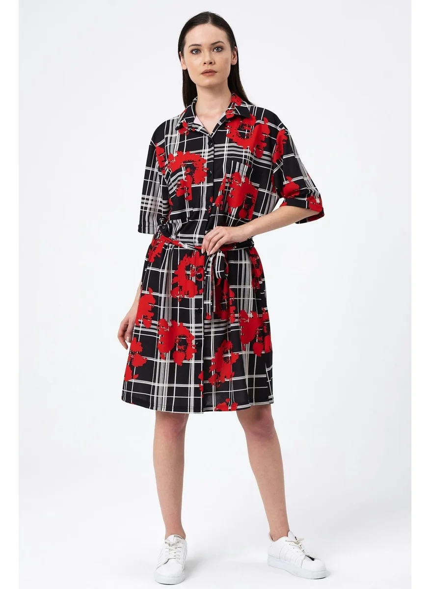 الكسندر جاردي Patterned Shirt Dress (B22-458A)