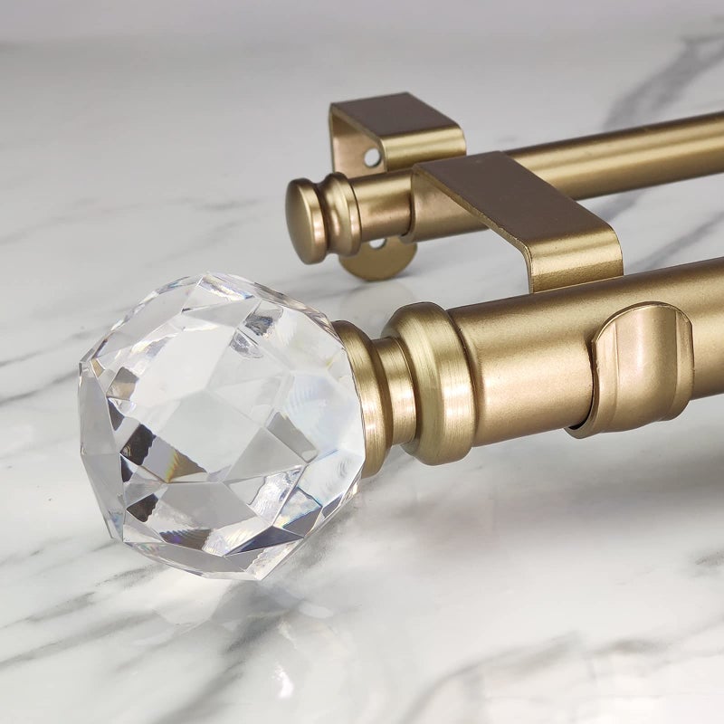 ILAISIHOME Double Curtain Rod Set118 Inch Diameter Luxury Gold Curtain Rods72144 Inch Adjustable Gold Drapery Rod with Crystalclear Faceted Finials for 1 Pack