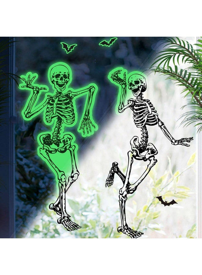 ECVV Halloween Skeleton Window Clings Glow Stickers - Green Skull Bat Scary Decals Glow In Dark Halloween Decorations Wall Fluorescent Stickers Decor For Halloween Theme Party  - Image 1
