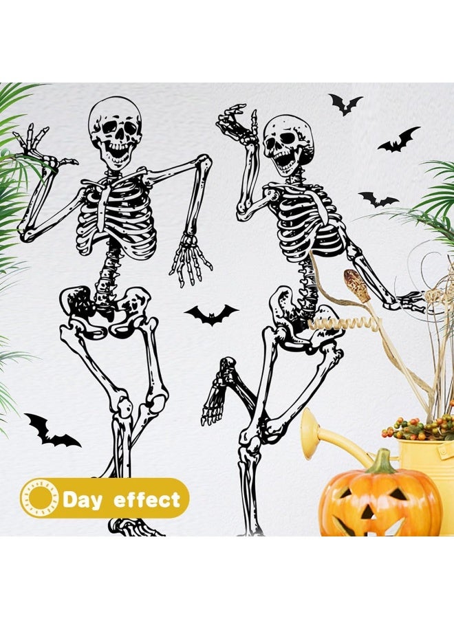 ECVV Halloween Skeleton Window Clings Glow Stickers - Green Skull Bat Scary Decals Glow In Dark Halloween Decorations Wall Fluorescent Stickers Decor For Halloween Theme Party  - Image 3