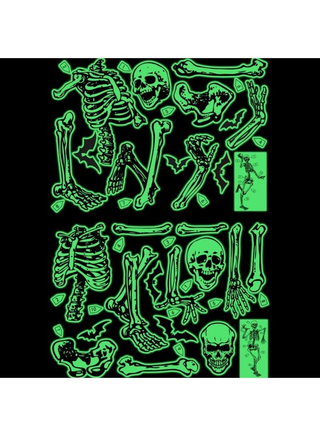 ECVV Halloween Skeleton Window Clings Glow Stickers - Green Skull Bat Scary Decals Glow In Dark Halloween Decorations Wall Fluorescent Stickers Decor For Halloween Theme Party  - Image 4