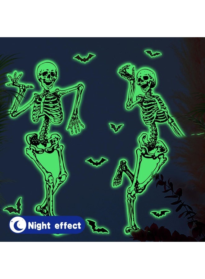 ECVV Halloween Skeleton Window Clings Glow Stickers - Green Skull Bat Scary Decals Glow In Dark Halloween Decorations Wall Fluorescent Stickers Decor For Halloween Theme Party  - Image 2