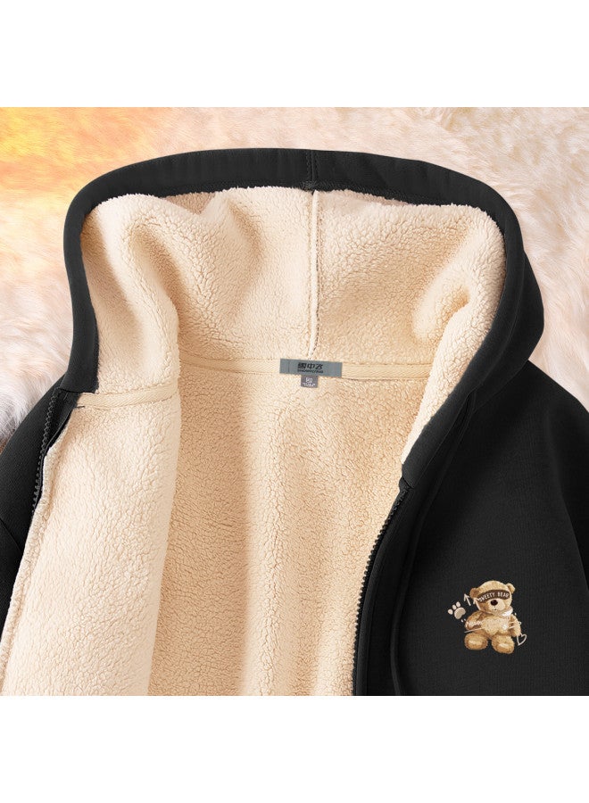 Flying in the snow Heavyweight Faux Lamb Fleece Cardigan Sweatshirt For Women, Autumn/winter Fleece-lined Design, Korean-style Minimalist, Loose-fitting Jacket For Petite Figures - Image 3