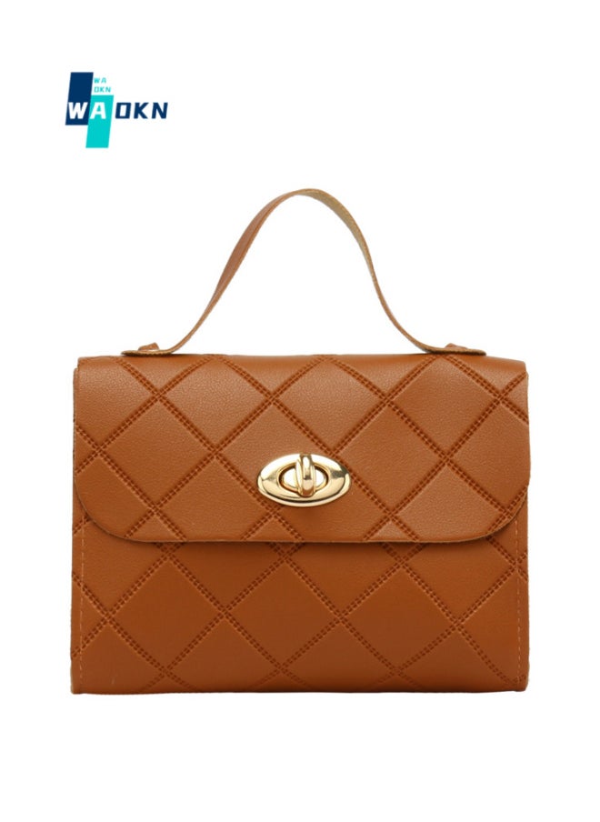 WAOKN - Women's New Casual Fashion Handbag, Multifunctional Diamond Plaid Shoulder Bag Tote Bag Suitable for Ladies, College Student Stripe Small Bag Crossbody Bag Messenger Bag (Brown) - Image 1