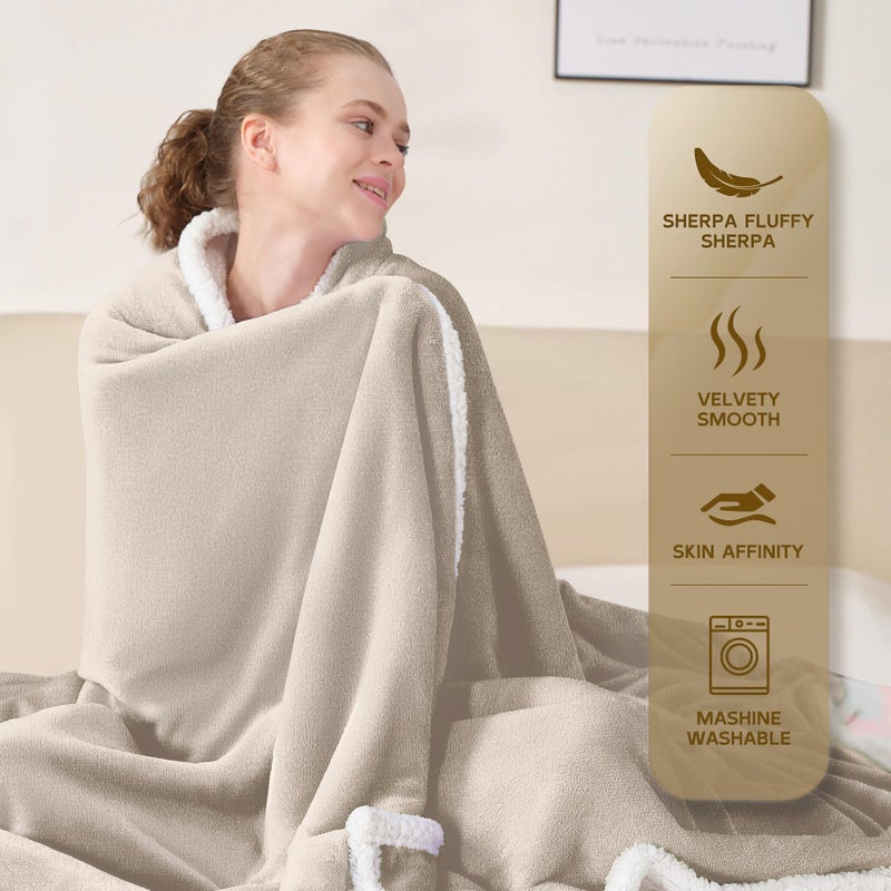 BEAUTEX Sherpa Beige Cream Fleece Throw Blankets  Soft Fluffy Flannel Plush Blanket and Throw  Fuzzy Cozy Cuddle Blankets for Couch Bed Sofa Adults (50"" x 60"") - Image 3