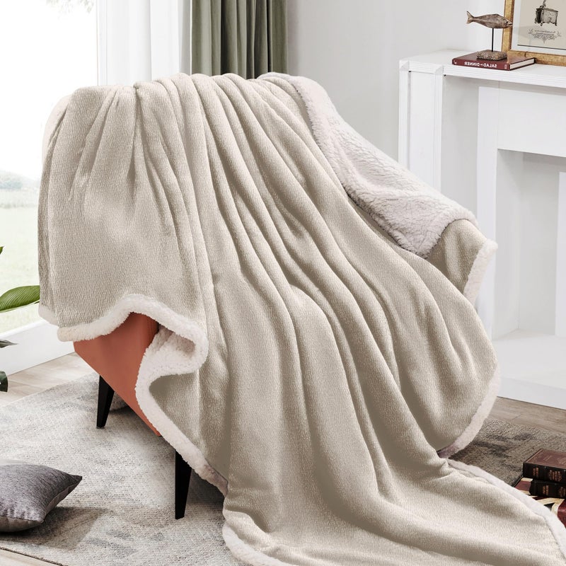 BEAUTEX Sherpa Beige Cream Fleece Throw Blankets  Soft Fluffy Flannel Plush Blanket and Throw  Fuzzy Cozy Cuddle Blankets for Couch Bed Sofa Adults (50"" x 60"") - Image 2