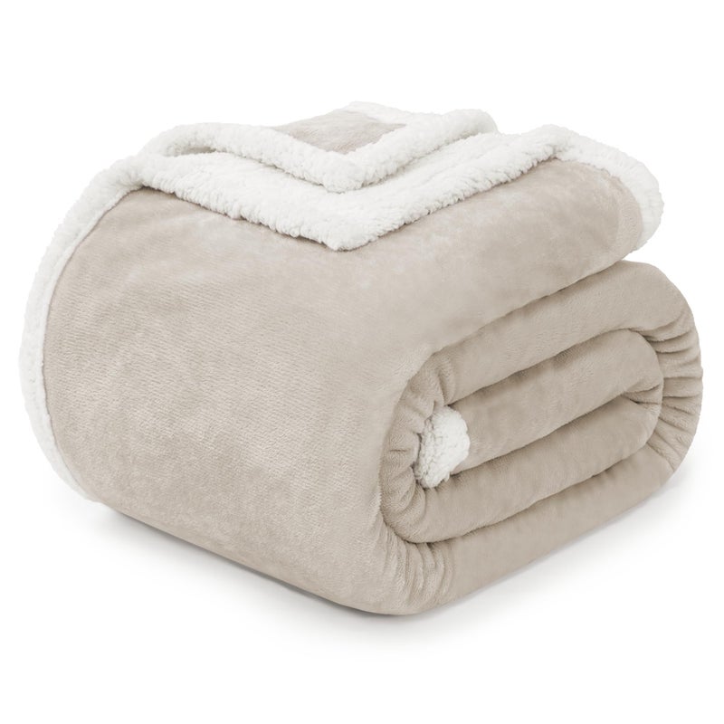 BEAUTEX Sherpa Beige Cream Fleece Throw Blankets  Soft Fluffy Flannel Plush Blanket and Throw  Fuzzy Cozy Cuddle Blankets for Couch Bed Sofa Adults (50"" x 60"") - Image 1