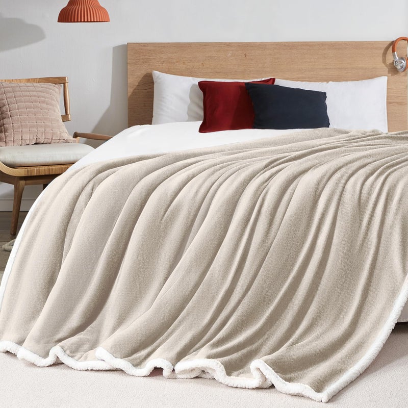 BEAUTEX Sherpa Beige Cream Fleece Throw Blankets  Soft Fluffy Flannel Plush Blanket and Throw  Fuzzy Cozy Cuddle Blankets for Couch Bed Sofa Adults (50"" x 60"") - Image 5