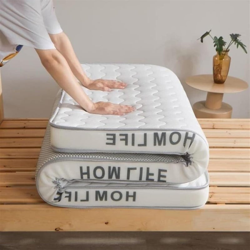 Japanese Futon Mattress,Tatami Mattress, Thin Futon Mattress Soft Portable Sleeping Pad Foldable Roll Up Double Mattress Dormitory Japanese Style Floor Mattress Camping Tatami Mat(White 5cm,King(180x2 - Image 1