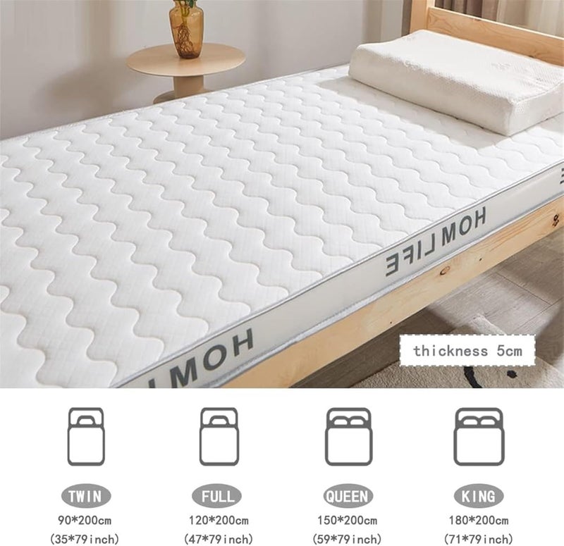 Japanese Futon Mattress,Tatami Mattress, Thin Futon Mattress Soft Portable Sleeping Pad Foldable Roll Up Double Mattress Dormitory Japanese Style Floor Mattress Camping Tatami Mat(White 5cm,King(180x2 - Image 2