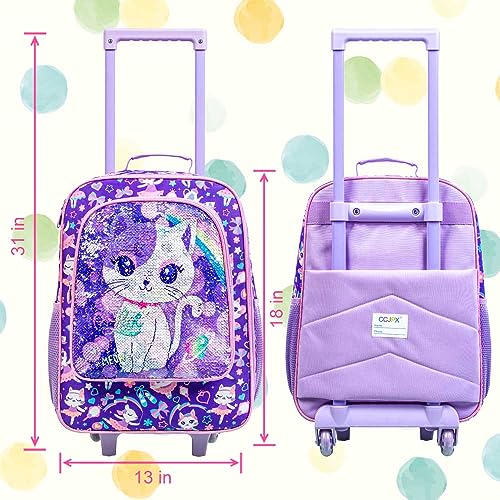 KLFVB Kids Luggage for Girls, Cute Cat Rolling Wheels Suitcase for Toddler, Children Travel Carry on Luggage - Image 3