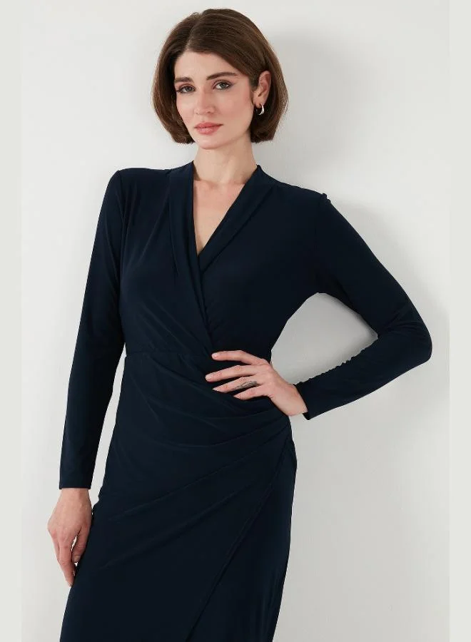 Lela  Lela Wrap Neckline Slit Drape Detail Midi Evening Dress Women's Dress 611EL1769 for Women | Best Price UAE